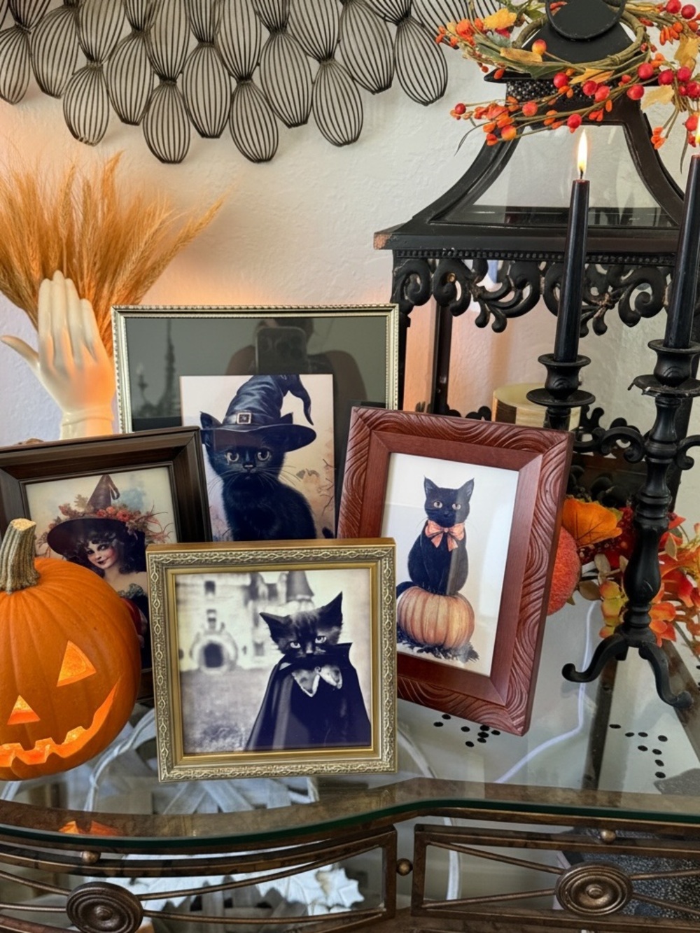 Vintage Framed Black Cat Halloween Decor- Set of 4 - Picture 14 of 15